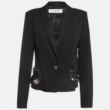 Pre Owned Dior Vintage Black Wool Blend Studded Belt Jacket L