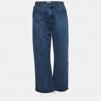 Pre Owned Christian Dior Blue Raw Edge Denim Straight Leg Jeans M Waist 30"