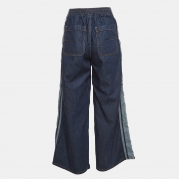 Pre Owned Christian Dior Blue Logo Side Stripe Wide Leg Pants S
