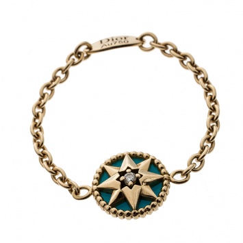 Pre Owned Dior Rose des Vents Diamond & Turquoise 18k Yellow Gold Ring Size 52.5