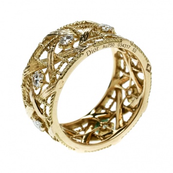 Pre Owned Dior My Dior Diamond 18k Yellow Gold Large Openwork Band Ring Size 53