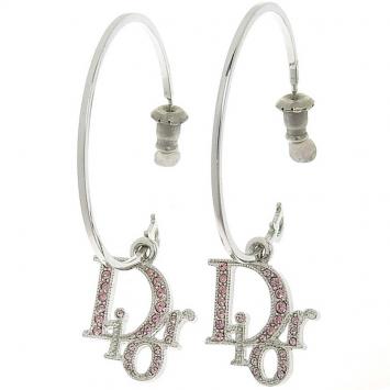 Pre Owned Dior Rhinestone Metal Hoop Earrings
