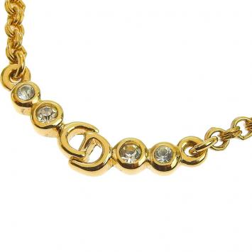 Pre Owned Dior Rhinestone Gold Tone CD Pendant Necklace