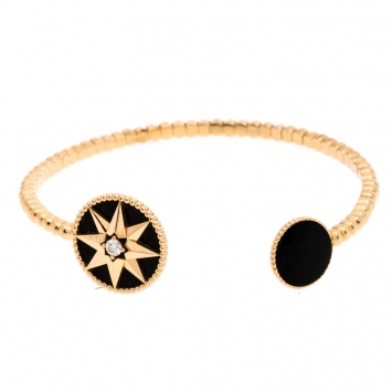 Pre Owned Dior Rose Des Vents Diamond Onyx 18K Rose Gold Open Cuff Bracelet 