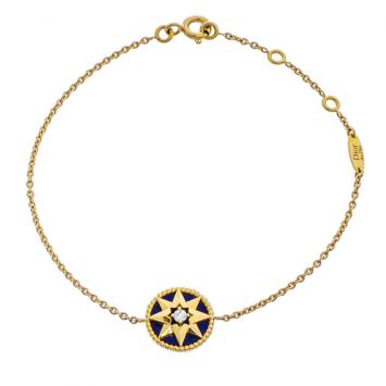 Pre Owned Dior Rose Des Vents Diamond Lapis Lazuli 18K Yellow Gold Bracelet