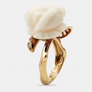 Pre Owned Dior Pre Catelan Diamond Chalcedony Rose 18k Yellow Gold Ring Size 55