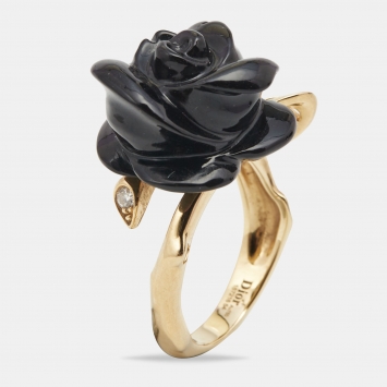 Pre Owned Dior Pré Catelan Onyx Diamond 18k Yellow Gold Ring Size 54