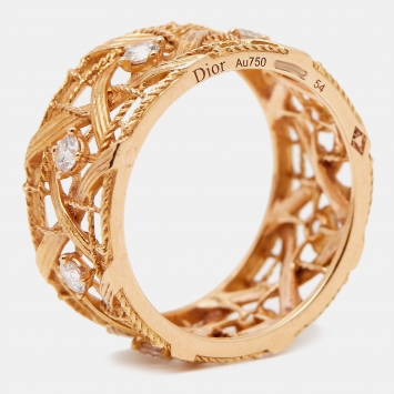 Pre Owned Dior My Dior Diamond 18k Rose Gold Large Openwork Band Ring Size 54