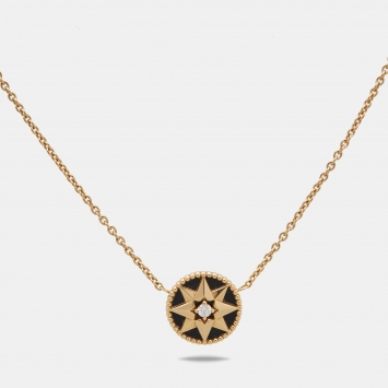Pre Owned Dior Rose Des Vents Onyx Diamond 18k Rose Gold Necklace