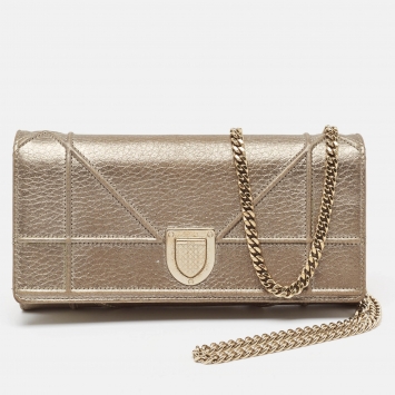 Pre Owned Dior Gold Leather Diorama Wallet on Chain