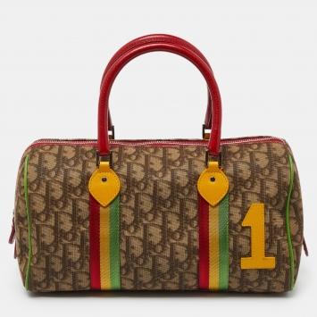 Pre Owned Dior Multicolor Oblique Coated Canvas and Leather Rasta Boston Bag