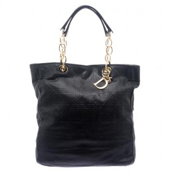 Pre Owned Dior Black Cannage Quilted Leather Dior Soft Shopping Tote