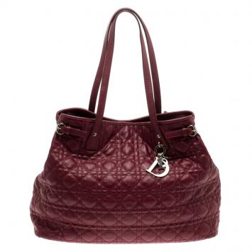 Pre Owned Dior Red Cannage Coated Canvas Large Panarea Tote
