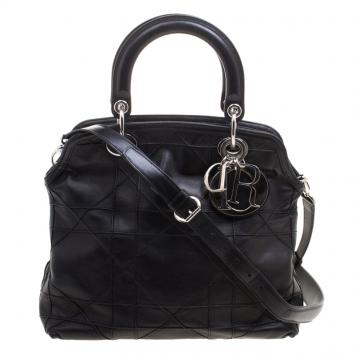 Pre Owned Dior Black Cannage Quilted Leather Granville Tote