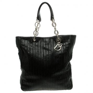 Pre Owned Dior Black Woven Leather Dior Soft Shopping Tote