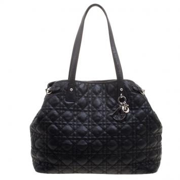 Pre Owned Dior Black Coated Canvas Medium Panarea Shopper Tote