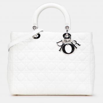 Pre Owned Dior White Large Lambskin Cannage Lady Dior