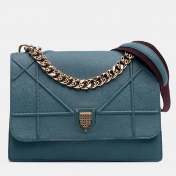 Dior Blue Medium Grained Calfskin Diorama Satchel