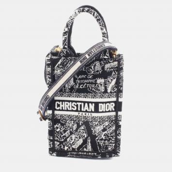 Dior Black Mini Plan de Paris Logo Embroidered Canvas Vertical Book Tote