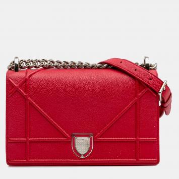 Dior Red Small Grained Calfskin Diorama Flap