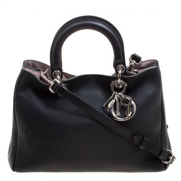 Pre Owned Dior Black Leather Medium Diorissimo Shopper Tote