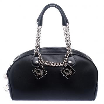 Pre Owned Dior Black Leather Gambler Dice Bowling Bag