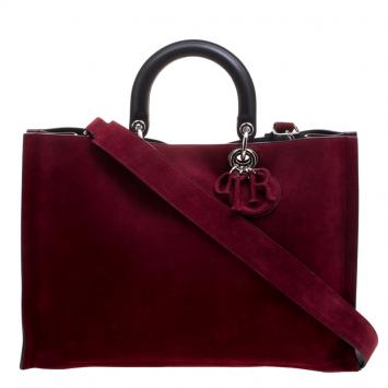Pre Owned Dior Burgundy Suede Diorissimo Tote