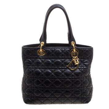 Pre Owned Dior Black Quilted Soft Leather Lady Dior Tote