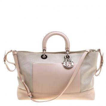 Pre Owned Dior Beige/Pink Canvas and Leather Nappy Diaper Bag