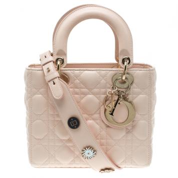 Pre Owned Dior Pink Leather Lucky  Badges My Lady Dior Tote