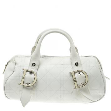 Pre Owned Dior White Cannage Leather Boston Bag
