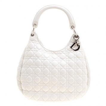 Pre Owned Dior White Cannage Leather Hobo