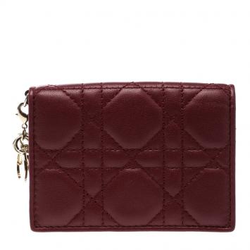 Pre Owned Dior Red Cannage Leather Lady Dior Flap Card Holder