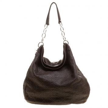 Pre Owned Dior Brown Cannage Soft Leather Large Hobo