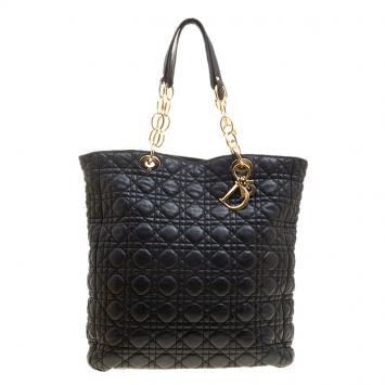Pre Owned Dior Black Cannage Leather Soft Lady Dior Shopping Tote