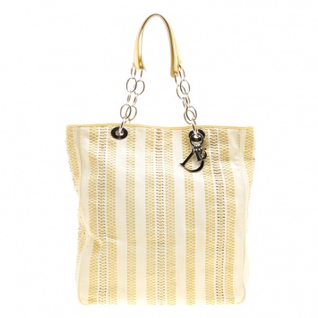 Pre Owned Dior Cream Woven Soft Leather Large Shopping Tote