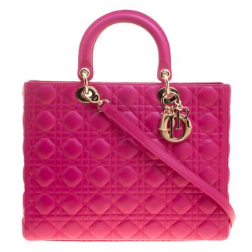 Pre Owned Dior Fuschia Leather Large Lady Dior Tote