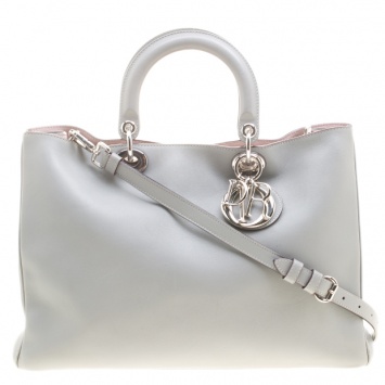 Pre Owned Dior Grey Leather Large Diorissimo Shopper Tote