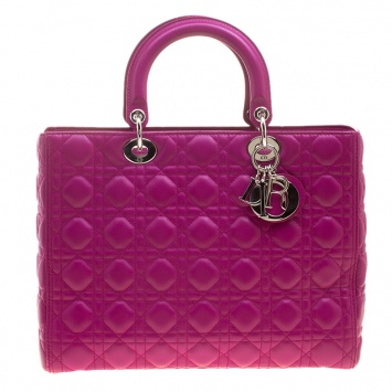 Pre Owned Dior Magenta Leather Large Lady Dior Tote