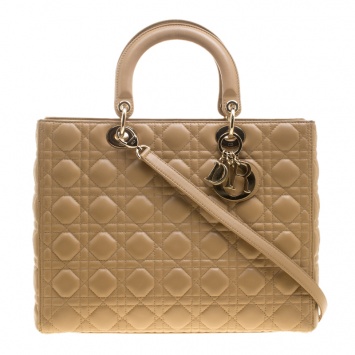 Pre Owned Dior Brown Leather Large Lady Dior Tote
