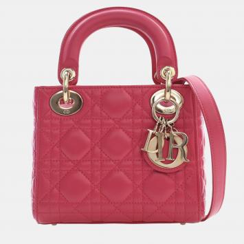 Pre Owned Christian Dior Mini Lady Dior Pink Cannage Lambskin Leather Top Handle Bag