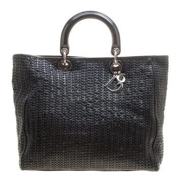 Pre Owned Dior Black Woven Leather Large Soft Lady Dior Tote