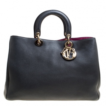 Pre Owned Dior Black Leather Large Diorissimo Shopper Tote