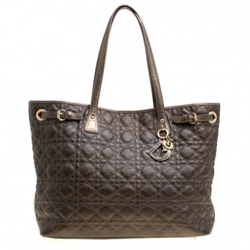Pre Owned Dior Bronze Cannage Coated Canvas Medium Panarea Tote