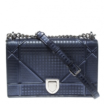 Pre Owned Dior Metallic Blue Patent Leather Medium Diorama Shoulder Bag