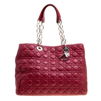 Pre Owned Dior Burgundy Cannage Leather Large Shopping Tote