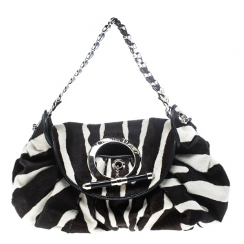 Pre Owned Dior Black/White Animal Print Calf hair Hobo