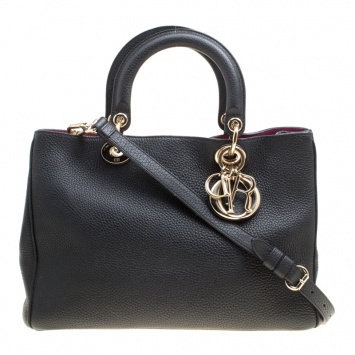 Pre Owned Dior Black Leather Medium Diorissimo Top Handle Bag