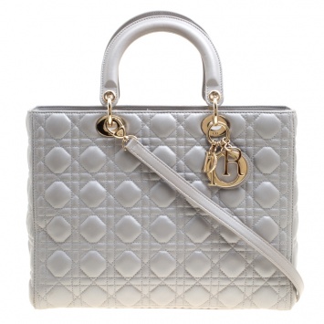 Pre Owned Dior Grey Leather Large Lady Dior Top Handle Bag