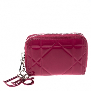 Pre Owned Dior Pink Cannage Patent Leather Tutti Coin Purse